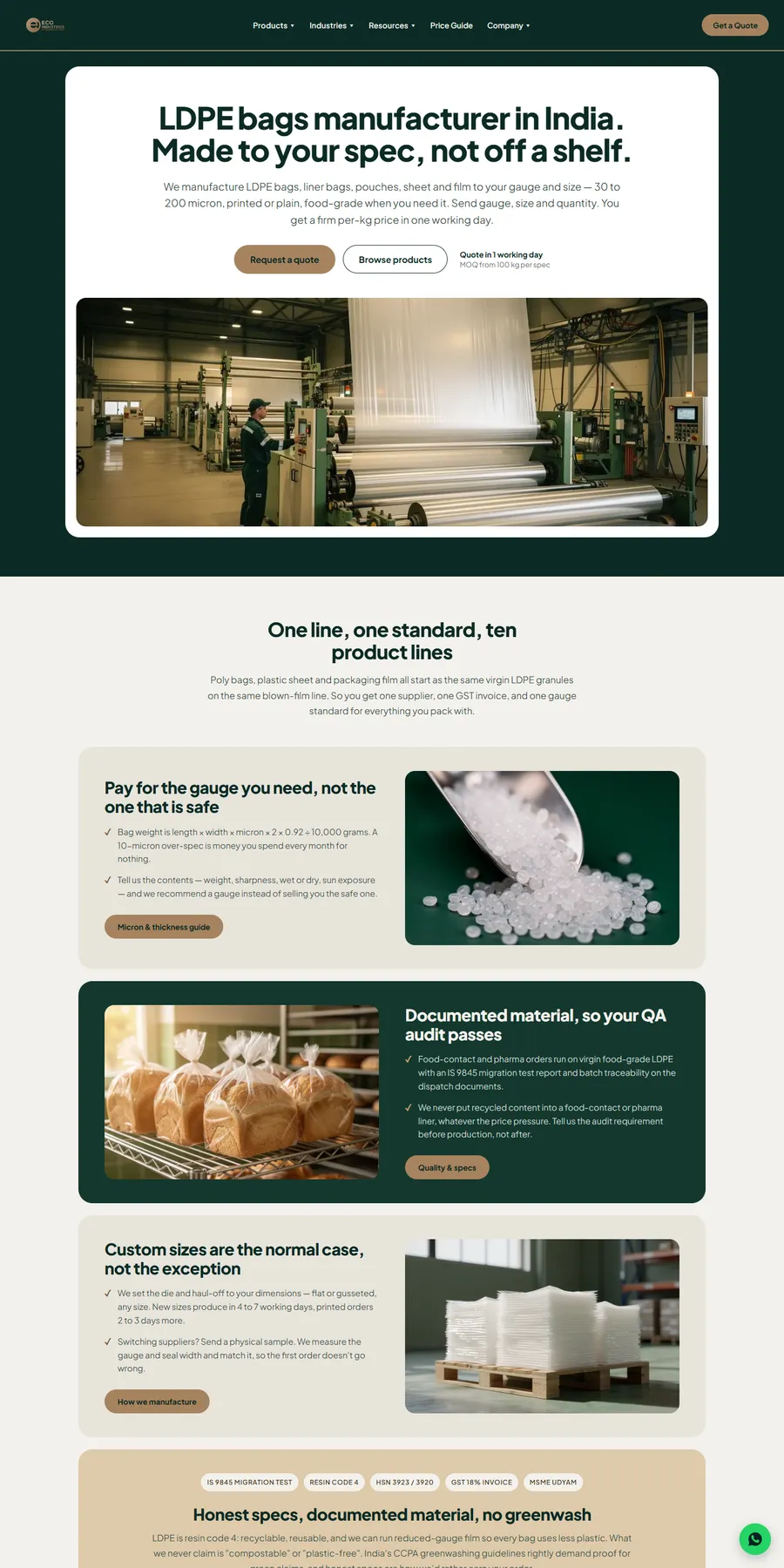 Eco Industries website homepage