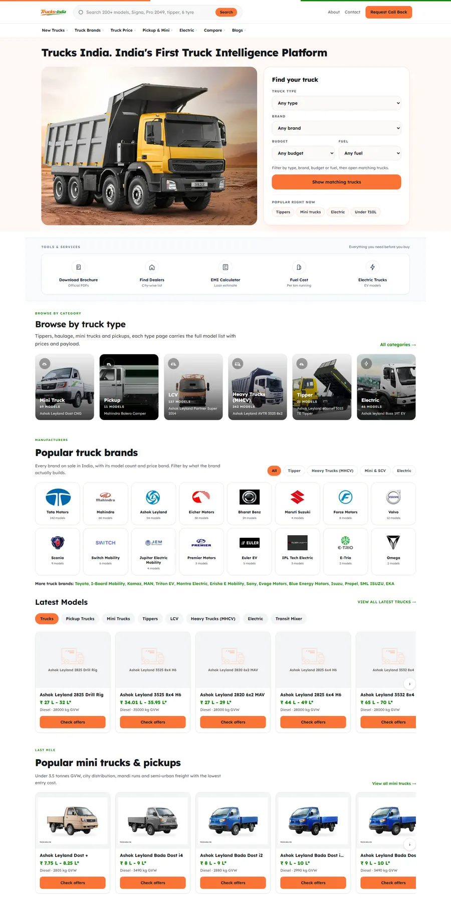 Trucks India website homepage